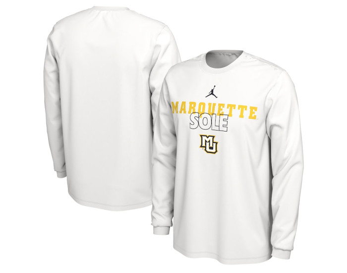  Marquette Golden Eagles Jordan Brand 2023 On Court Bench Long Sleeve T-Shirt - White