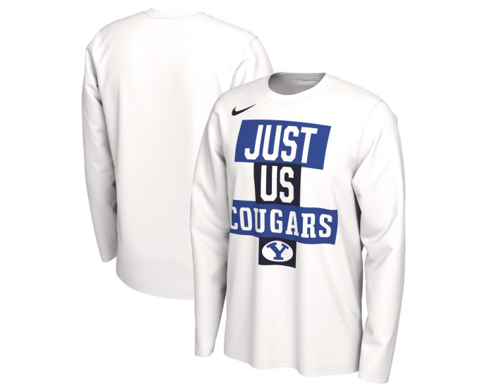 BYU Cougars Nike 2021 Postseason Basketball JUST US Bench Legend Long Sleeve T-Shirt - White