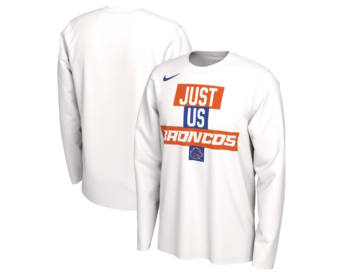 Boise State Broncos Nike 2021 Postseason Basketball JUST US Bench Legend Long Sleeve T-Shirt - White