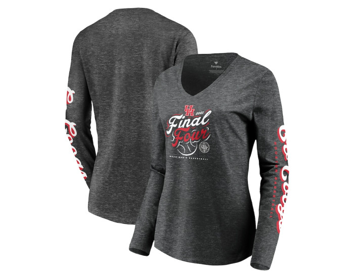 Houston Cougars Fanatics Branded Women's 2021 NCAA Men's Basketball Tournament March Madness Final Four Bound Arc Long Sleeve V-Neck T-Shirt - Heathered Charcoal