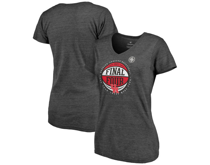 Houston Cougars Fanatics Branded Women's 2021 NCAA Men's Basketball Tournament March Madness Final Four Bound Short Corner Tri-Blend V-Neck T-Shirt - Heathered Charcoal