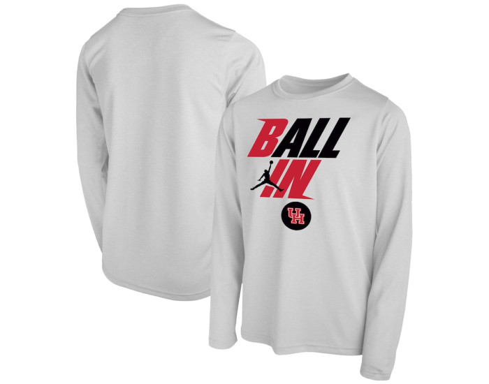 Houston Cougars Jordan Brand Youth Ball In Bench Long Sleeve T-Shirt - White