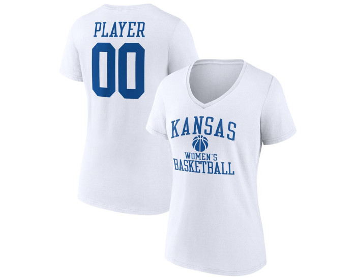Kansas Jayhawks Fanatics Branded Women's Basketball Women's Pick-A-Player NIL Gameday Tradition V-Neck T-Shirt - White