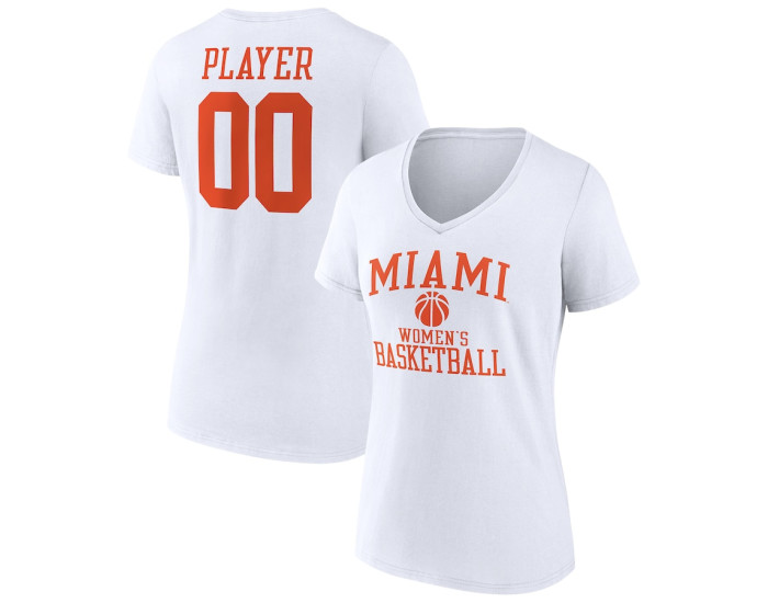 Miami Hurricanes Fanatics Branded Women's Basketball Women's Pick-A-Player NIL Gameday Tradition V-Neck T-Shirt - White