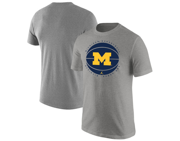 Michigan Wolverines Jordan Brand Basketball Logo T-Shirt - Heather Gray