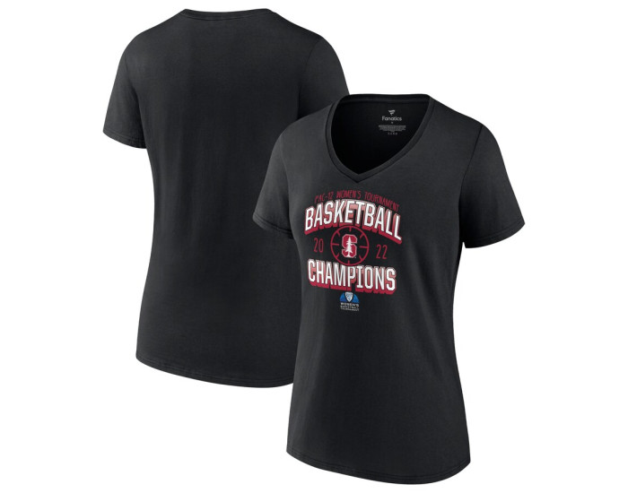 Stanford Cardinal Fanatics Branded Women's 2022 PAC-12 Women's Basketball Conference Tournament Champions V-Neck T-Shirt - Black