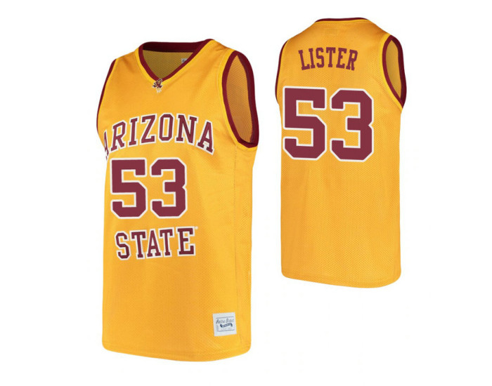 Arizona State Sun Devils #53 Alton Lister Gold Replica College Basketball Jersey