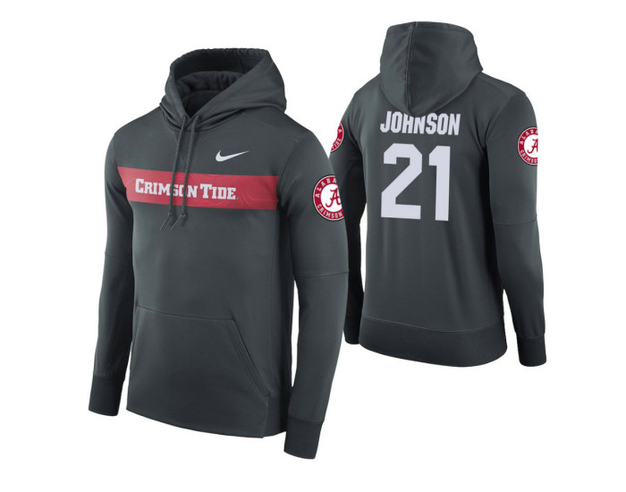 Alabama Crimson Tide #21 Britton Johnson Men's Anthracite Pullover Hoodie