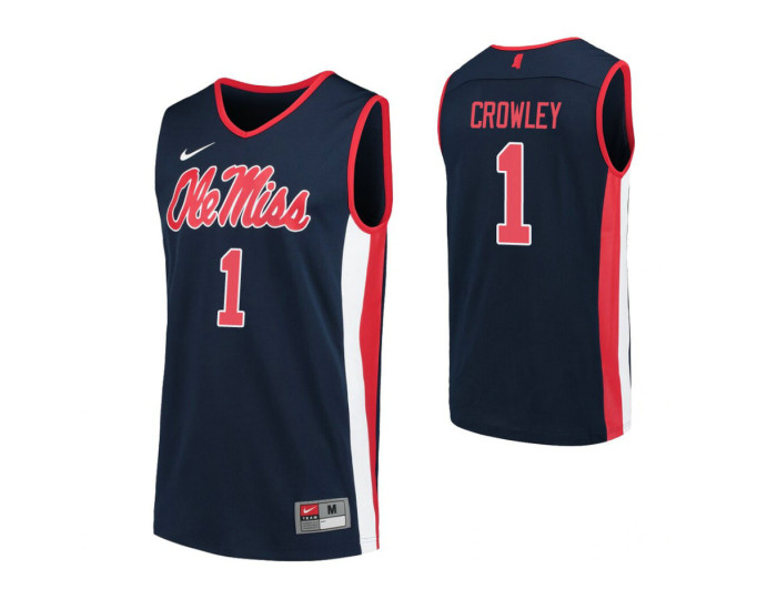 Ole Miss Rebels #1 Austin Crowley Navy Authentic College Basketball Jersey
