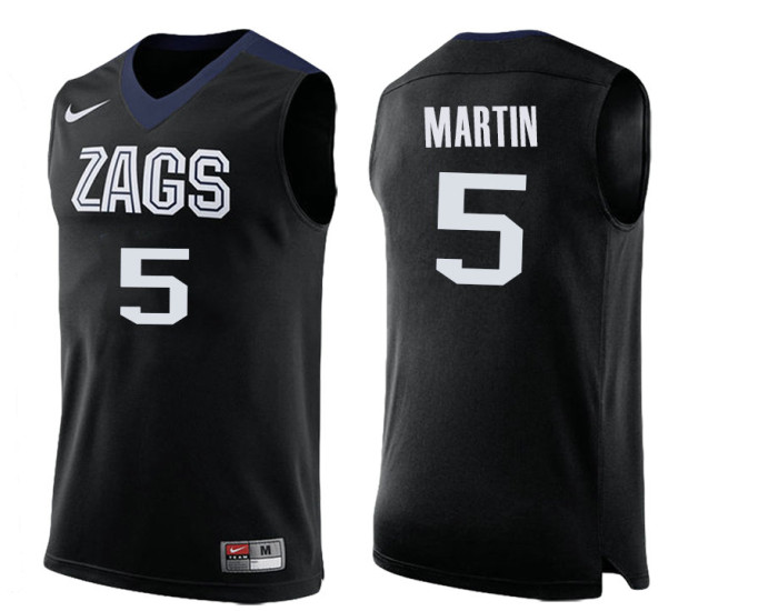 Gonzaga Bulldogs #5 Alex Martin Replica College Basketball Jersey Black
