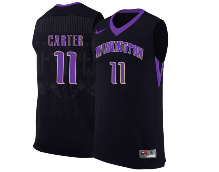 Washington Huskies #11 Nahziah Carter Replica College Basketball Jersey Black