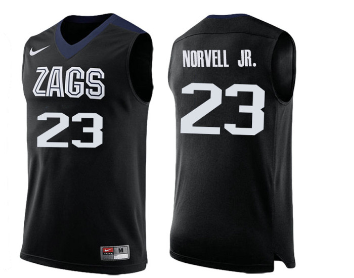 Gonzaga Bulldogs #23 Zach Norvell Jr. Authentic College Basketball Jersey Black