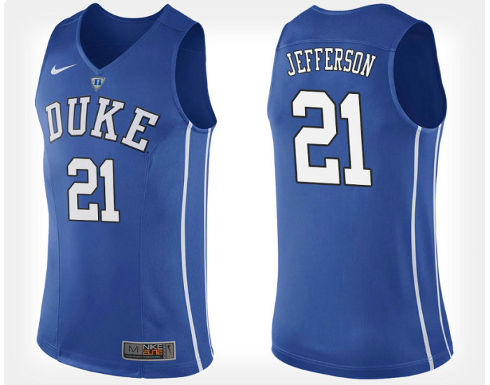 Youth Duke Blue Devils #21 Amile Jefferson Blue Home Replica College Basketball Jersey