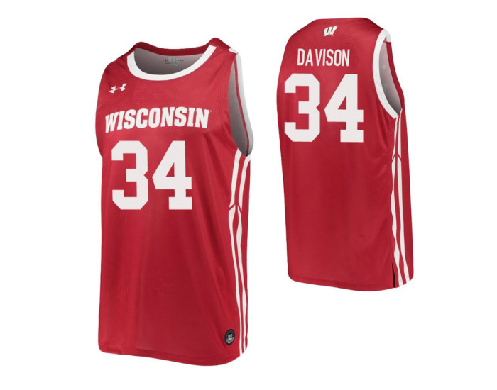 Youth Wisconsin Badgers #34 Brad Davison Red Authentic College Basketball Jersey