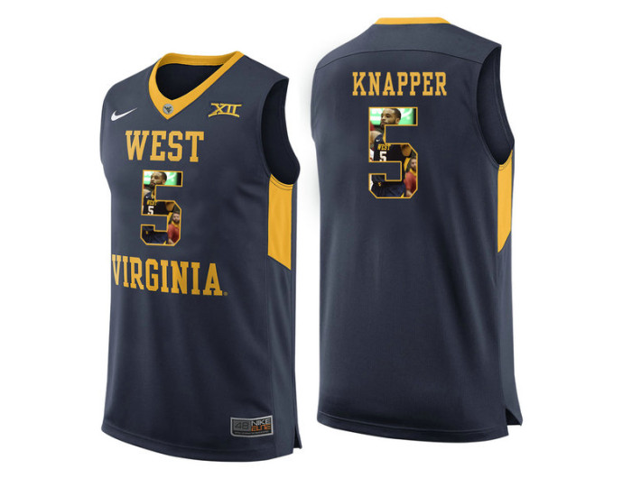Youth West Virginia Mountaineers #5 Brandon Knapper Replica College Basketball Jersey Navy