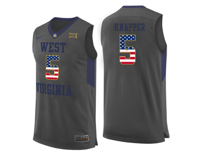 West Virginia Mountaineers #5 Brandon Knapper Authentic College Basketball Jersey Gray