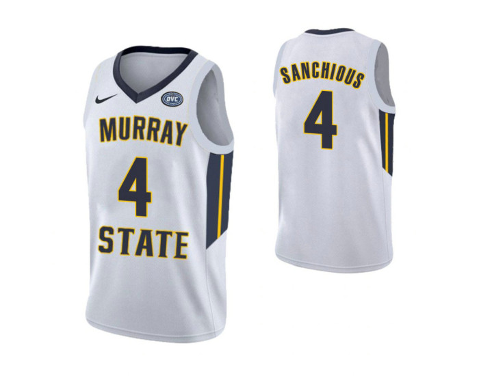 Youth Murray State Racers #4 Brion Sanchious Replica College Basketball Jersey White