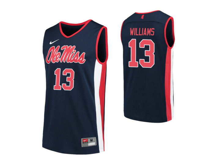 Youth Ole Miss Rebels #13 Bryce Williams Navy Authentic College Basketball Jersey
