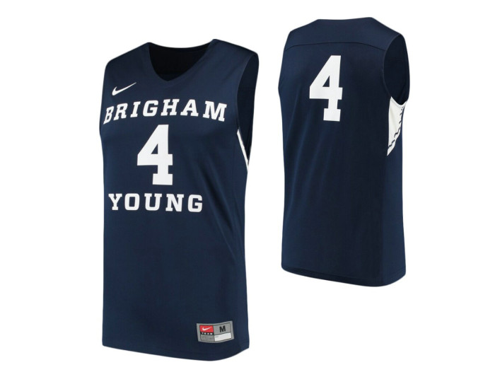 BYU Cougars #4 Authentic College Basketball Jersey Navy