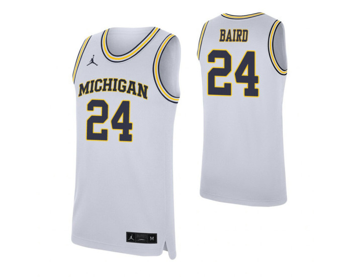 Youth C.J. Baird Replica College Basketball Jersey White Michigan Wolverines