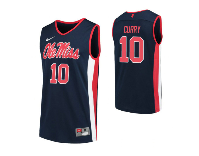 Ole Miss Rebels #10 Carlos Curry Navy Replica College Basketball Jersey
