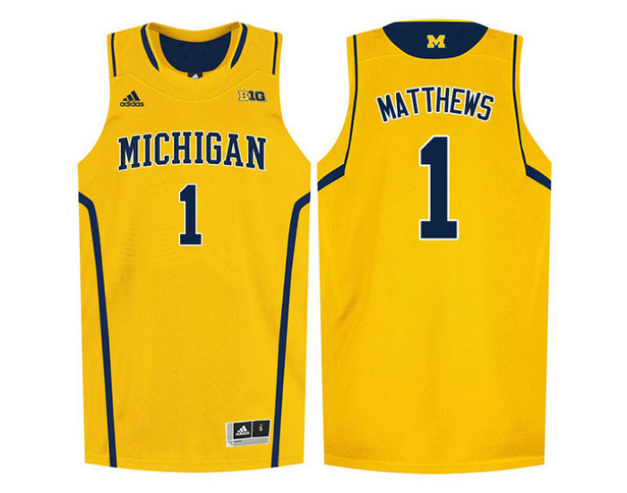 Michigan Wolverines #1 Charles Matthews Replica College Basketball Jersey Gold