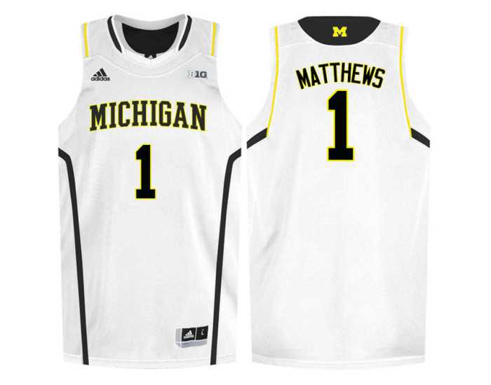 Michigan Wolverines #1 Charles Matthews Replica College Basketball Jersey White
