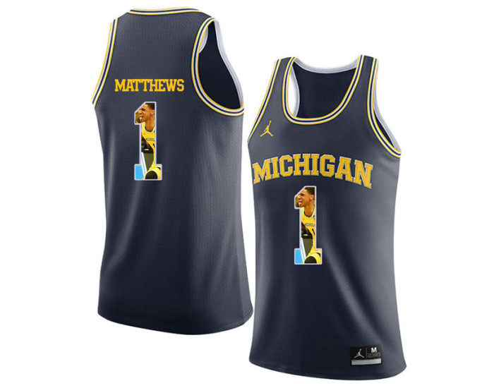 Michigan Wolverines #1 Charles Matthews Authentic College Basketball Jersey Navy