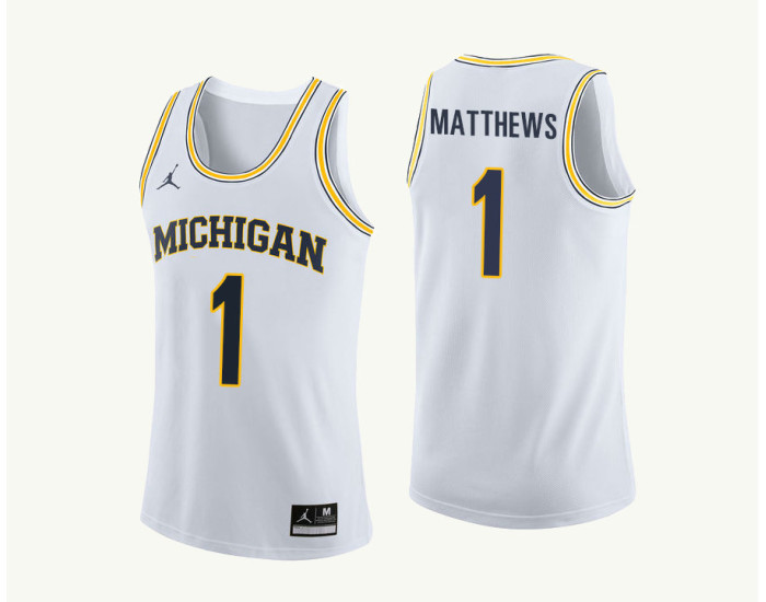 Michigan Wolverines #1 Charles Matthews Replica College Basketball Jersey White