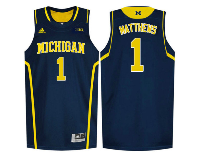 Michigan Wolverines #1 Charles Matthews Replica College Basketball Jersey Navy