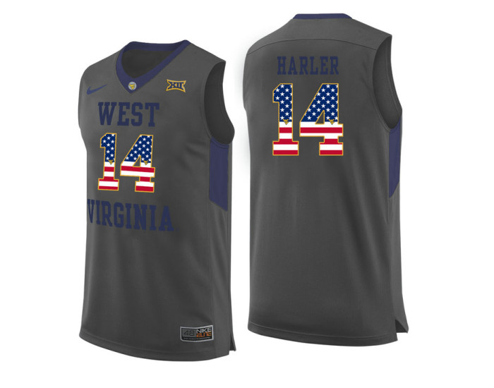 West Virginia Mountaineers #14 Chase Harler Replica College Basketball Jersey Gray