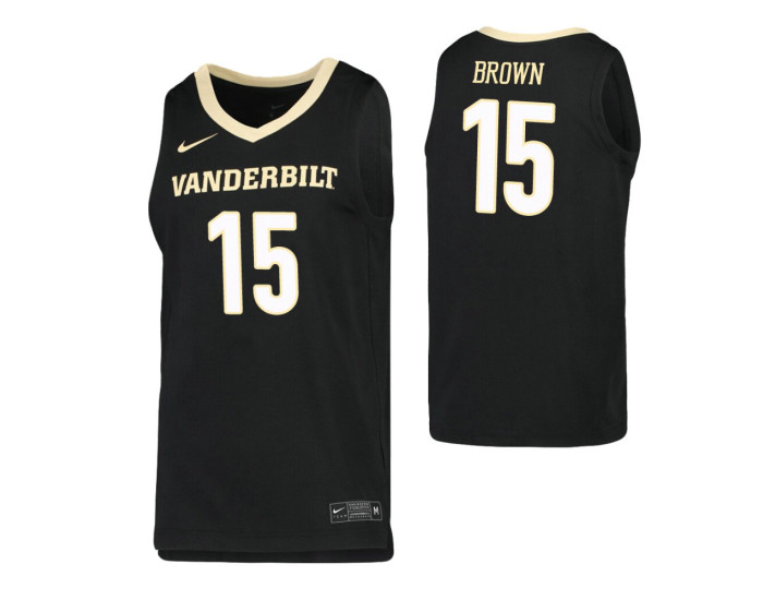 Youth Vanderbilt Commodores #15 Clevon Brown Black Replica College Basketball Jersey