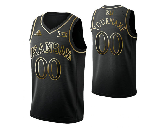 Kansas Jayhawks Custom College Basketball Golden Edition Jersey Black