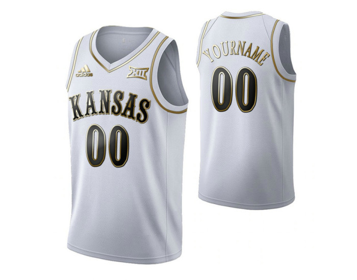 Kansas Jayhawks 00 Custom Limited Golden Edition Jersey White