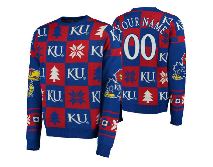 Custom Kansas Jayhawks Royal Pullover Sweater Patches Ugly