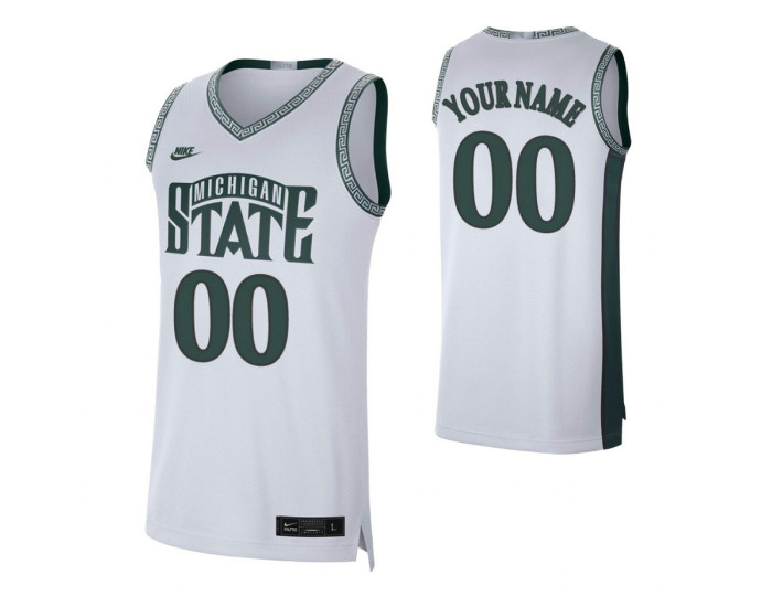 Michigan State Spartans 00 Custom College Basketball Retro Limited Jersey White