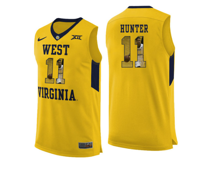 West Virginia Mountaineers #11 D'Angelo Hunter Authentic College Basketball Jersey Yellow