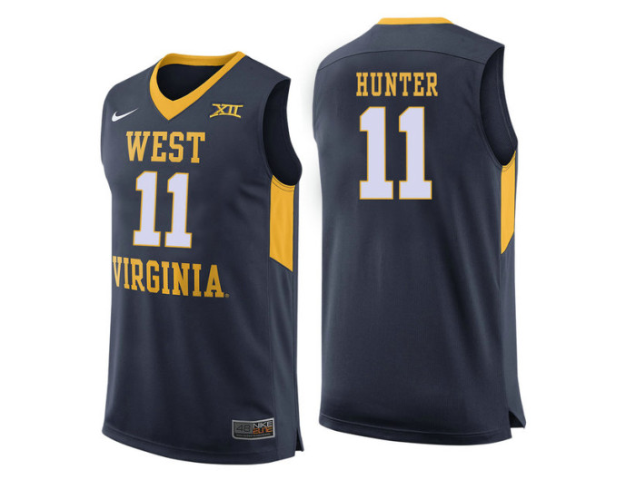 West Virginia Mountaineers #11 D'Angelo Hunter Replica College Basketball Jersey Navy