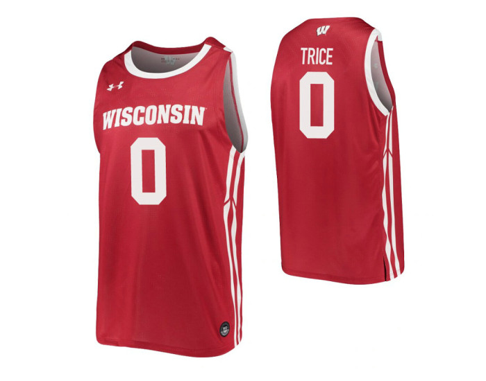 Youth Wisconsin Badgers #0 D'Mitrik Trice Red Authentic College Basketball Jersey