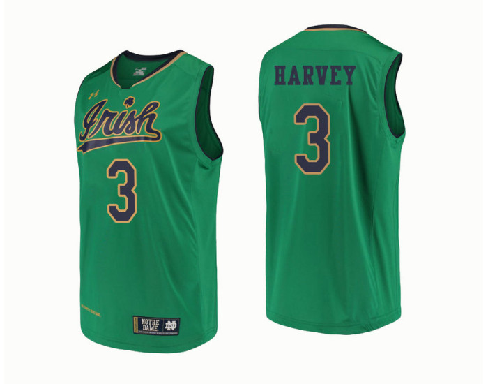 Notre Dame Fighting Irish #3 D.J. Harvey Authentic College Basketball Jersey Green