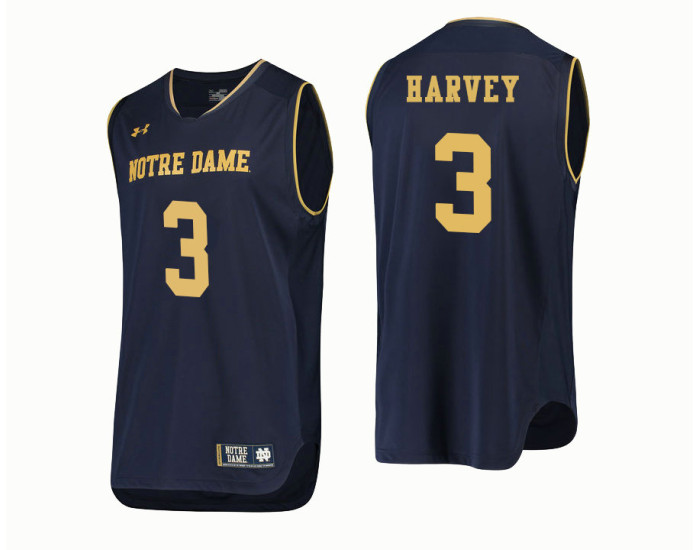 Youth Notre Dame Fighting Irish #3 D.J. Harvey Authentic College Basketball Jersey Navy