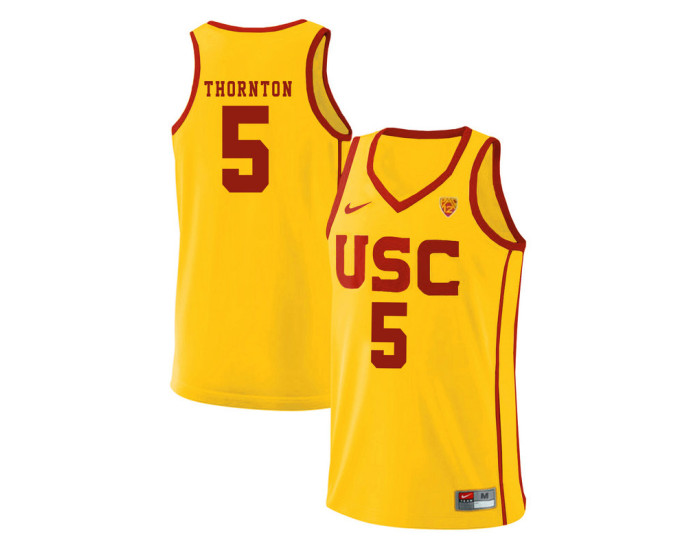 Youth USC Trojans #5 Derryck Thornton Authentic College Basketball Jersey Yellow