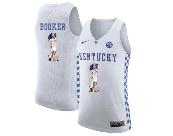 Kentucky Wildcats #1 Devin Booker Authentic College Basketball Jersey White