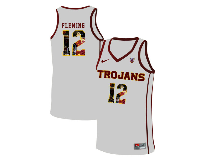 USC Trojans #12 Devin Fleming Replica College Basketball Jersey White