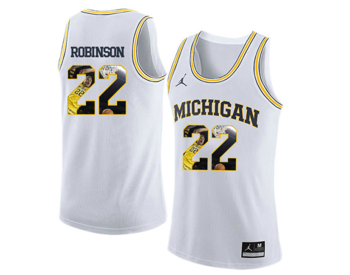 Michigan Wolverines #22 Duncan Robinson Replica College Basketball Jersey White