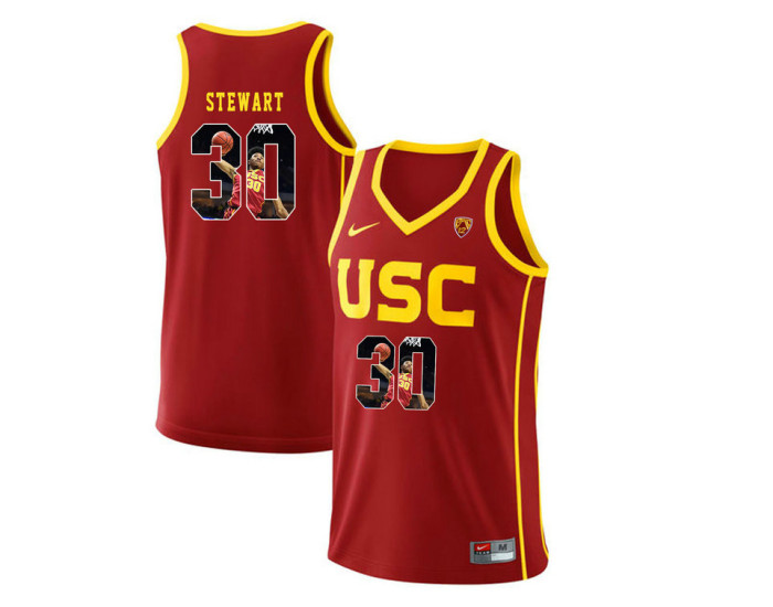 Youth USC Trojans #30 Elijah Stewart Replica College Basketball Jersey Red