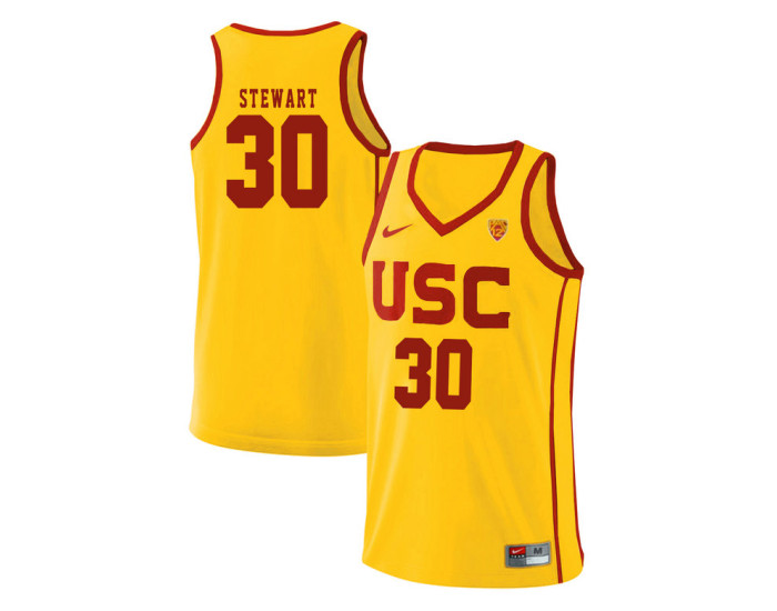 USC Trojans #30 Elijah Stewart Authentic College Basketball Jersey Yellow