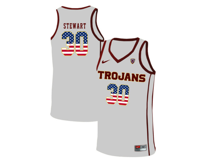 Youth USC Trojans #30 Elijah Stewart Authentic College Basketball Jersey White
