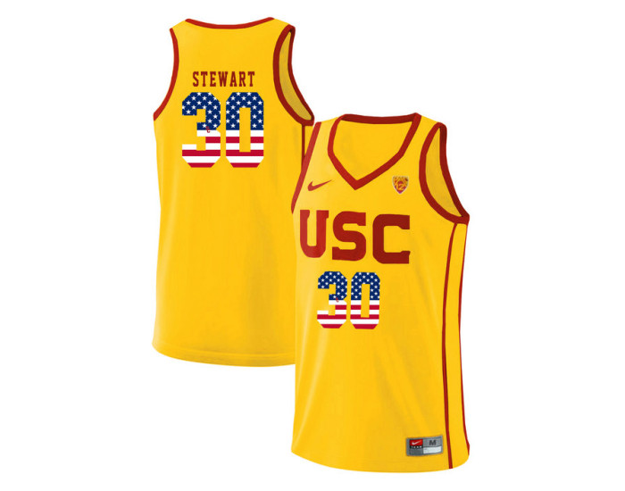 Youth USC Trojans #30 Elijah Stewart Replica College Basketball Jersey Yellow