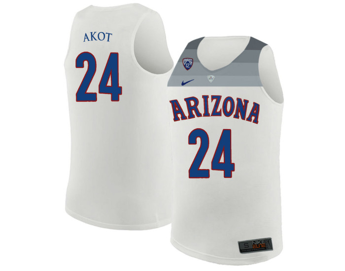 Arizona Wildcats #24 Emmanuel Akot Replica College Basketball Jersey White